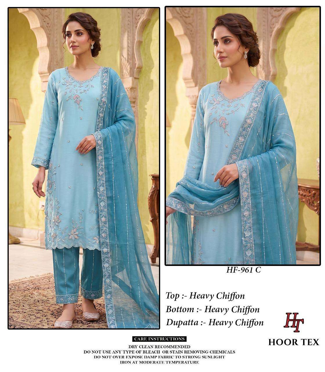 HOOR TEX HF 961 CHIFFON EMBROIDERED DESIGNER WORKED SUIT