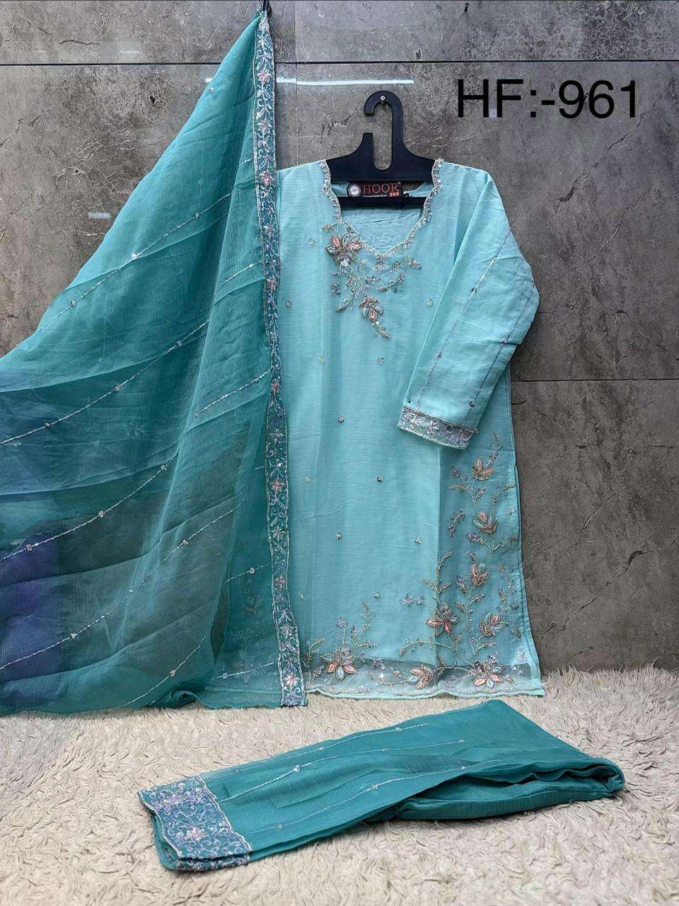 HOOR TEX HF 961 CHIFFON EMBROIDERED DESIGNER WORKED SUIT