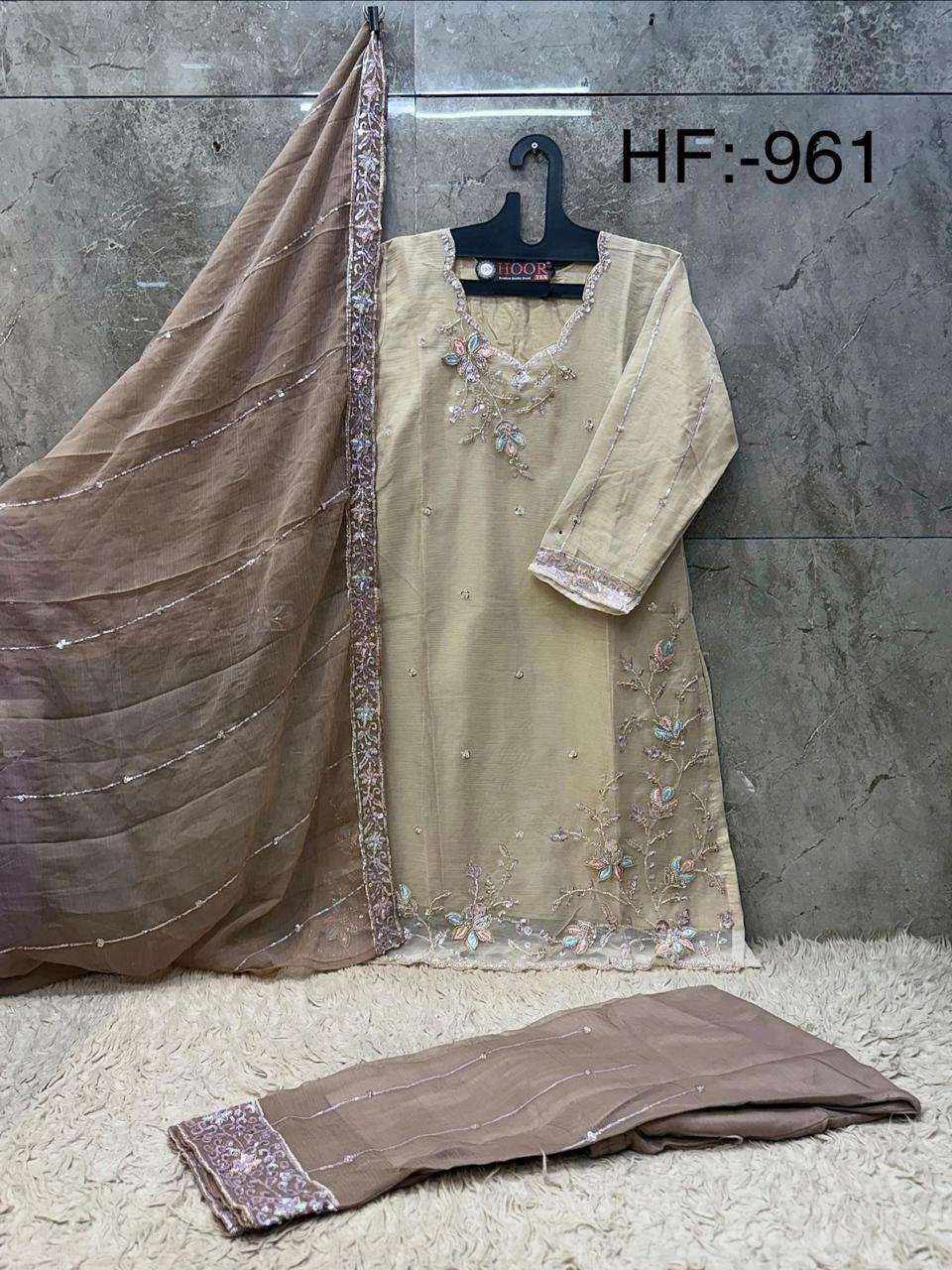 HOOR TEX HF 961 CHIFFON EMBROIDERED DESIGNER WORKED SUIT