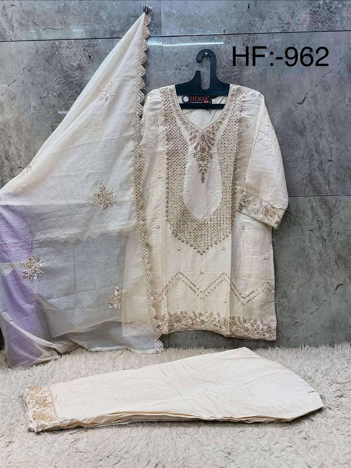 HOOR TEX HF 962 SILK EMBROIDERY DESIGNER WORK READY MADE SUIT