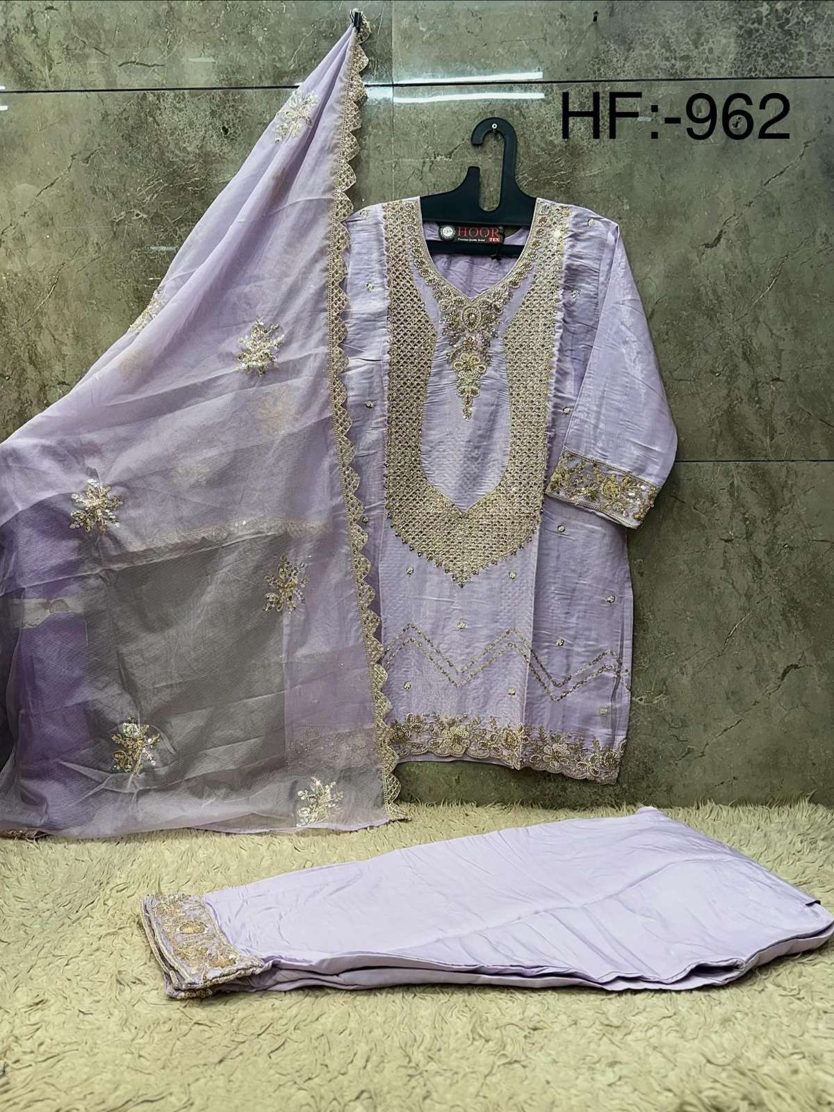 HOOR TEX HF 962 SILK EMBROIDERY DESIGNER WORK READY MADE SUIT