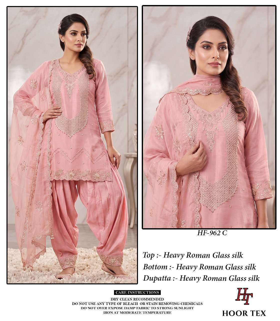 HOOR TEX HF 962 SILK EMBROIDERY DESIGNER WORK READY MADE SUIT
