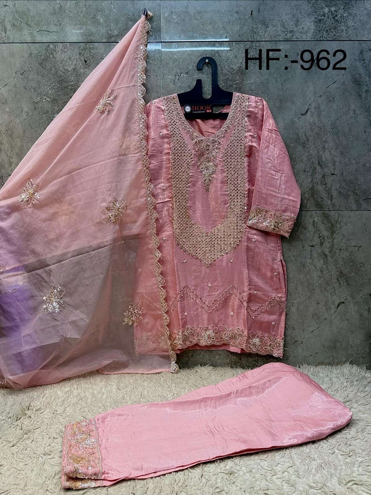 HOOR TEX HF 962 SILK EMBROIDERY DESIGNER WORK READY MADE SUIT