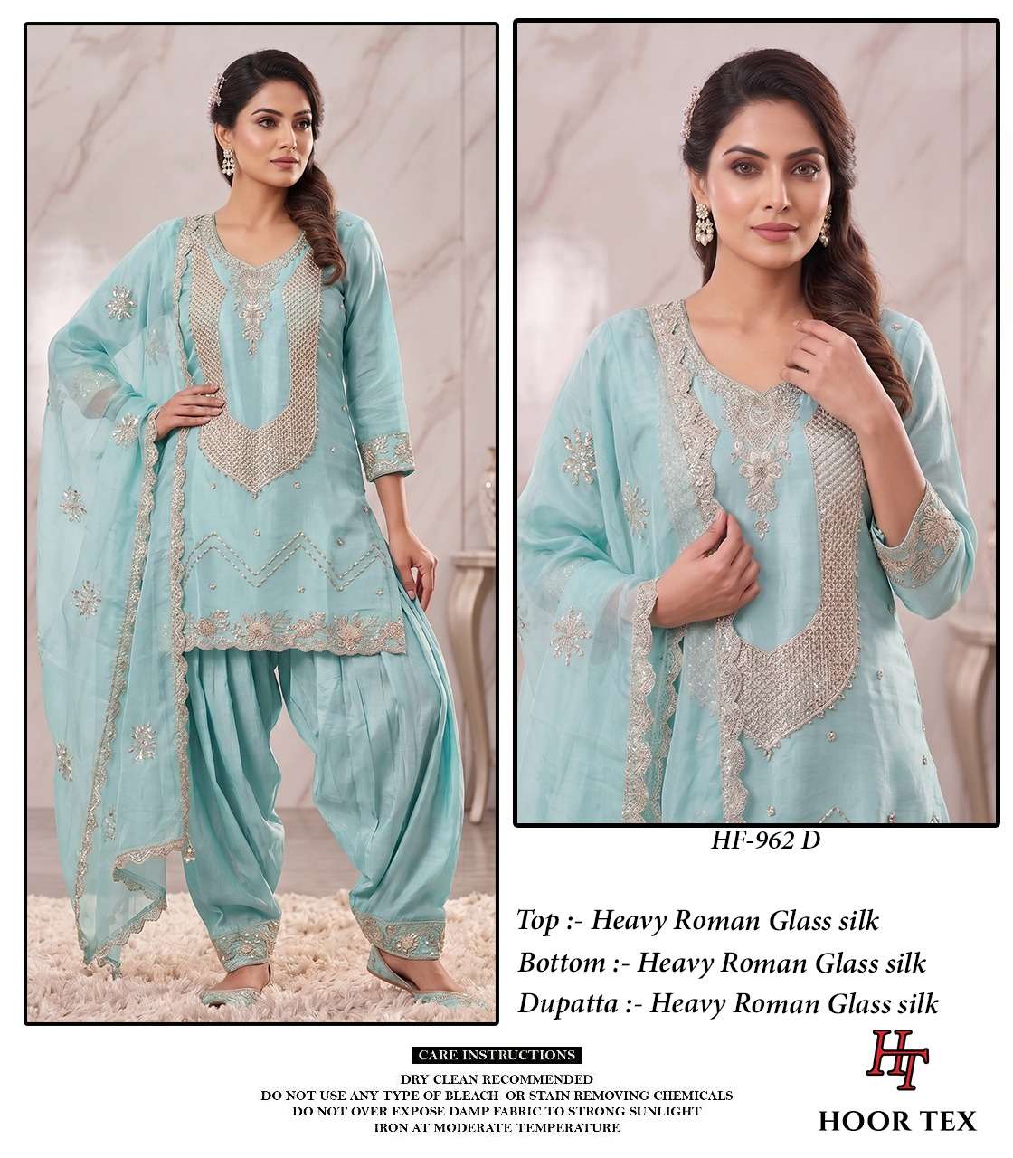HOOR TEX HF 962 SILK EMBROIDERY DESIGNER WORK READY MADE SUIT