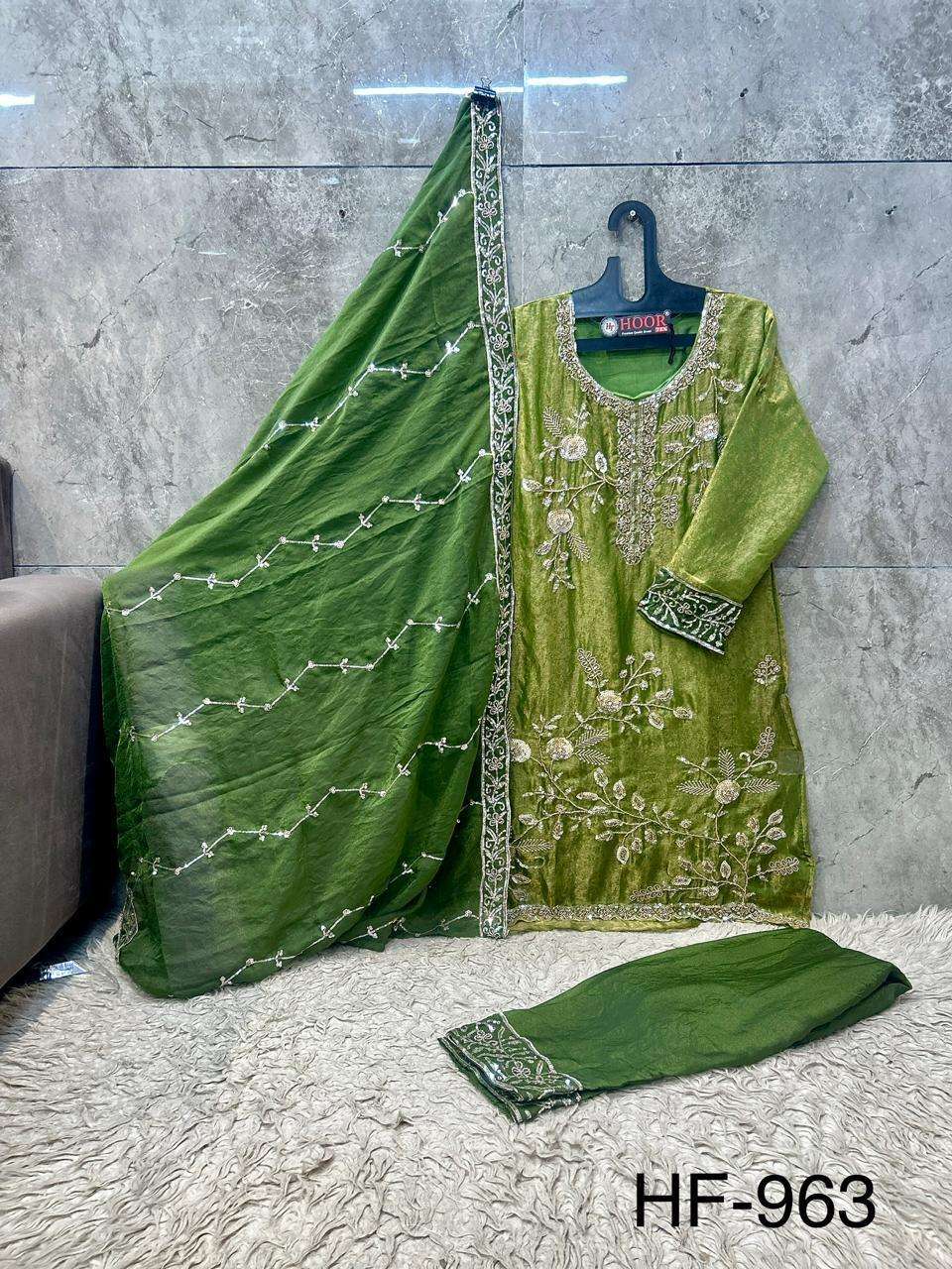 HOOR TEX HF 963 SILK EMBROIDERY DESIGNER READY MADE SUIT