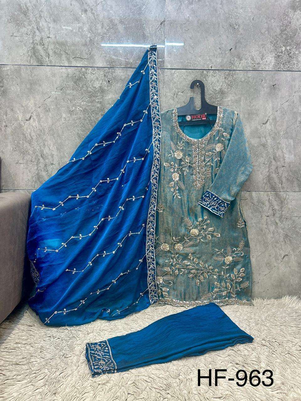 HOOR TEX HF 963 SILK EMBROIDERY DESIGNER READY MADE SUIT