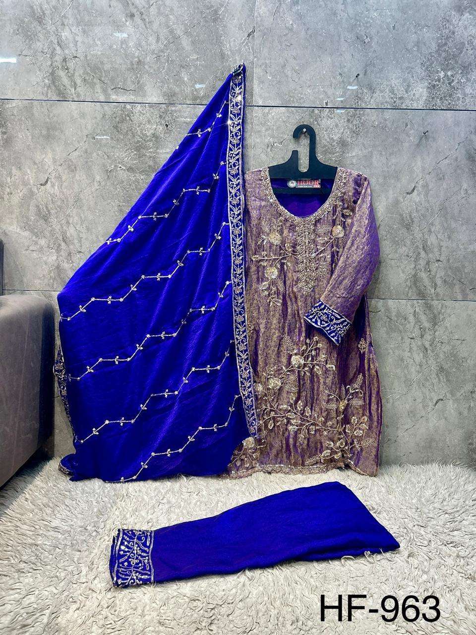 HOOR TEX HF 963 SILK EMBROIDERY DESIGNER READY MADE SUIT
