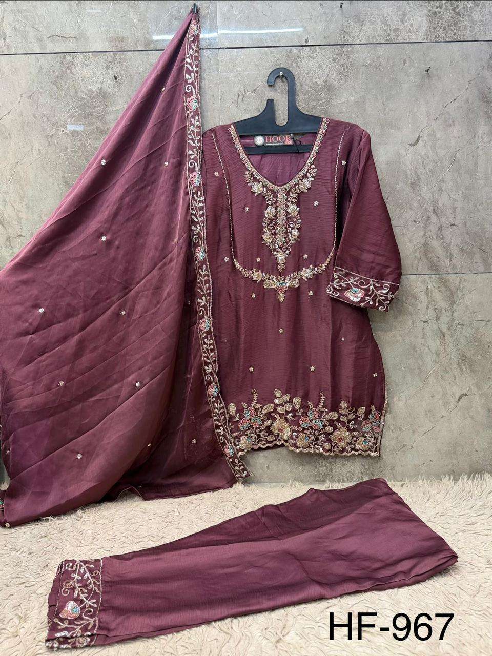 HOOR TEX HF 967 CHIFFON EMBROIDERED DESIGNER READY MADE SUIT
