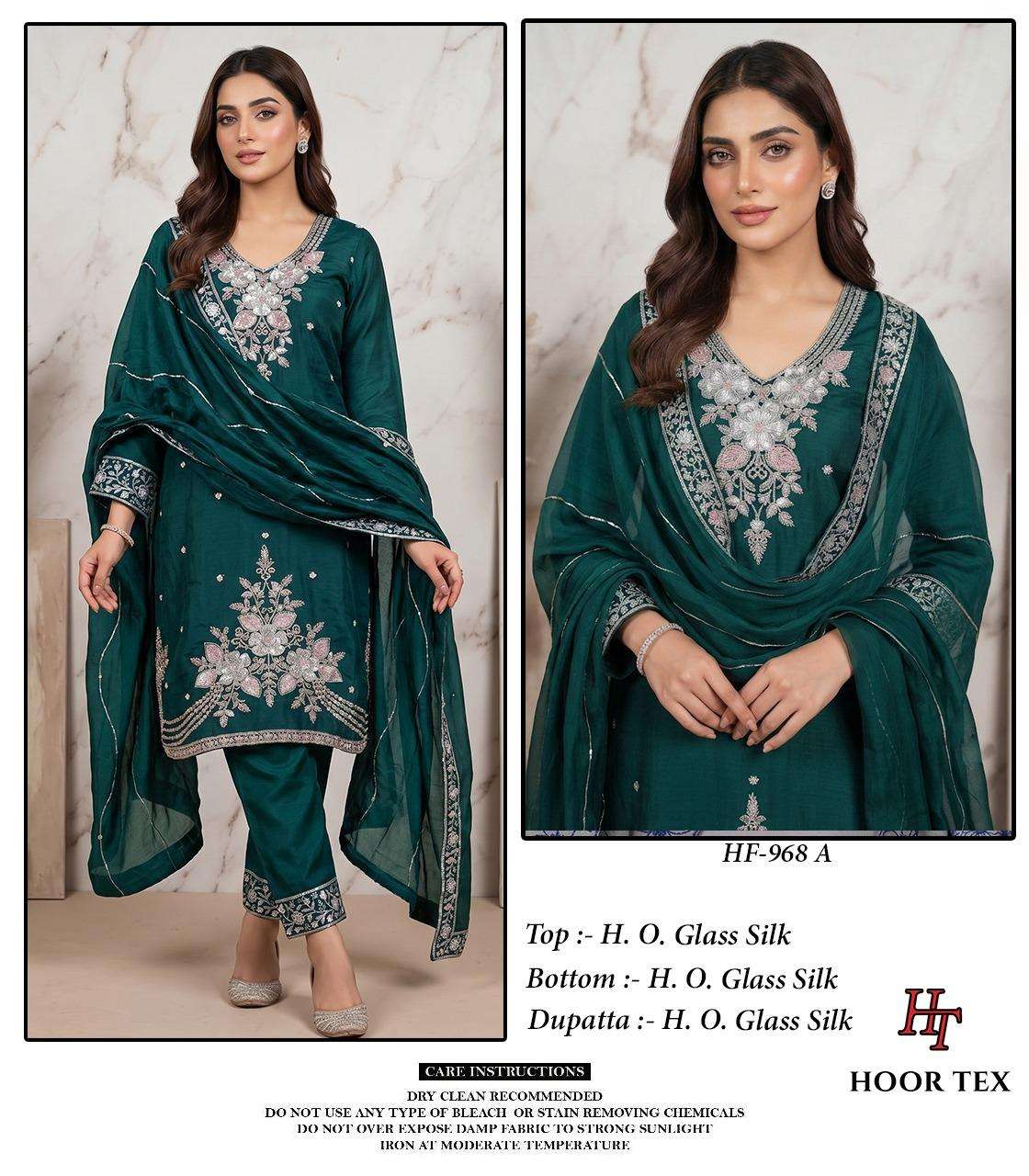 HOOR TEX HF 968 SILK EMBROIDERY DESIGNER WORK READY MADE PAKISTANI SUIT 