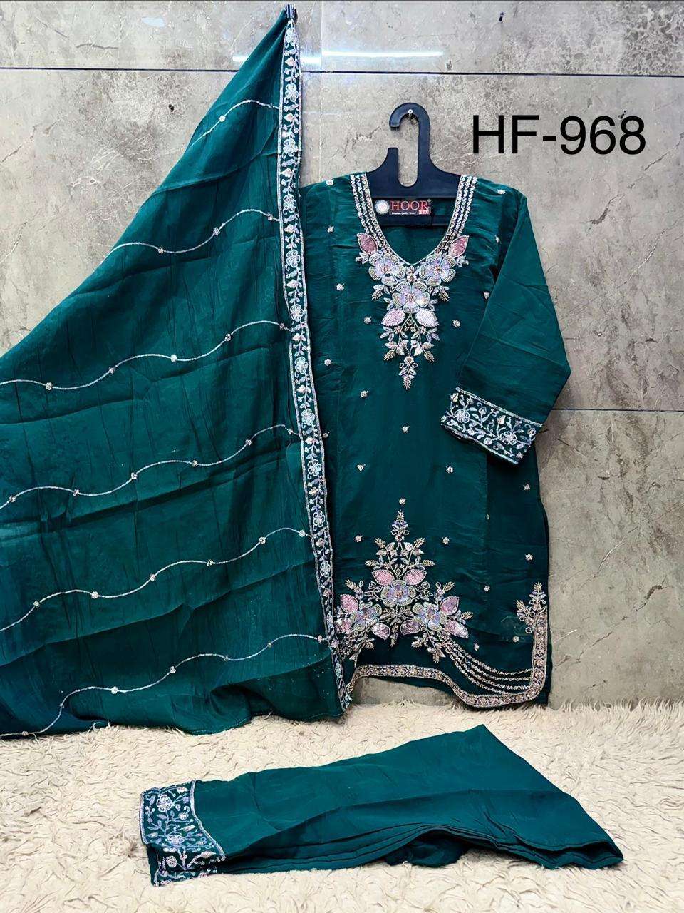 HOOR TEX HF 968 SILK EMBROIDERY DESIGNER WORK READY MADE PAKISTANI SUIT 