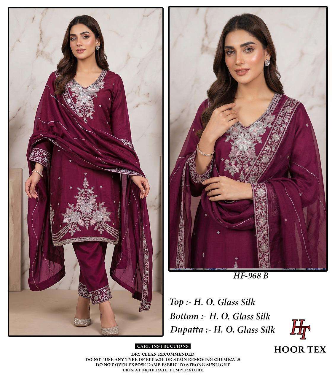 HOOR TEX HF 968 SILK EMBROIDERY DESIGNER WORK READY MADE PAKISTANI SUIT 
