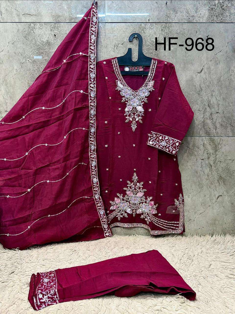 HOOR TEX HF 968 SILK EMBROIDERY DESIGNER WORK READY MADE PAKISTANI SUIT 
