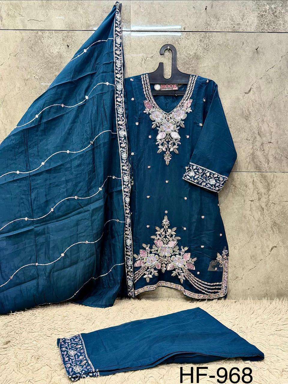 HOOR TEX HF 968 SILK EMBROIDERY DESIGNER WORK READY MADE PAKISTANI SUIT 