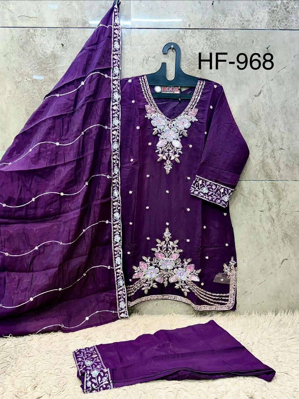 HOOR TEX HF 968 SILK EMBROIDERY DESIGNER WORK READY MADE PAKISTANI SUIT 