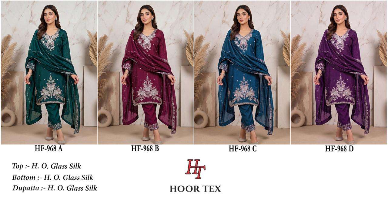 HOOR TEX HF 968 SILK EMBROIDERY DESIGNER WORK READY MADE PAKISTANI SUIT 