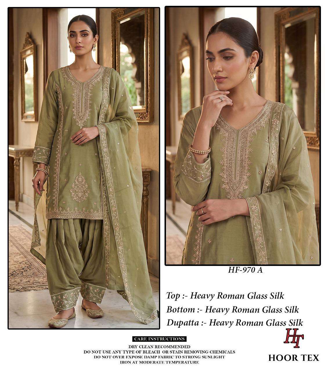 HOOR TEX HF 970 SILK EMBROIDERED DESIGNER WORK READY MADE SUIT