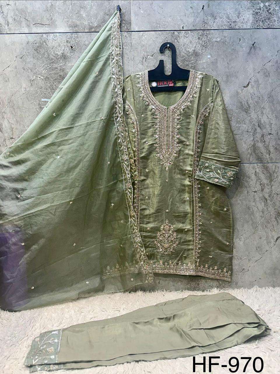 HOOR TEX HF 970 SILK EMBROIDERED DESIGNER WORK READY MADE SUIT