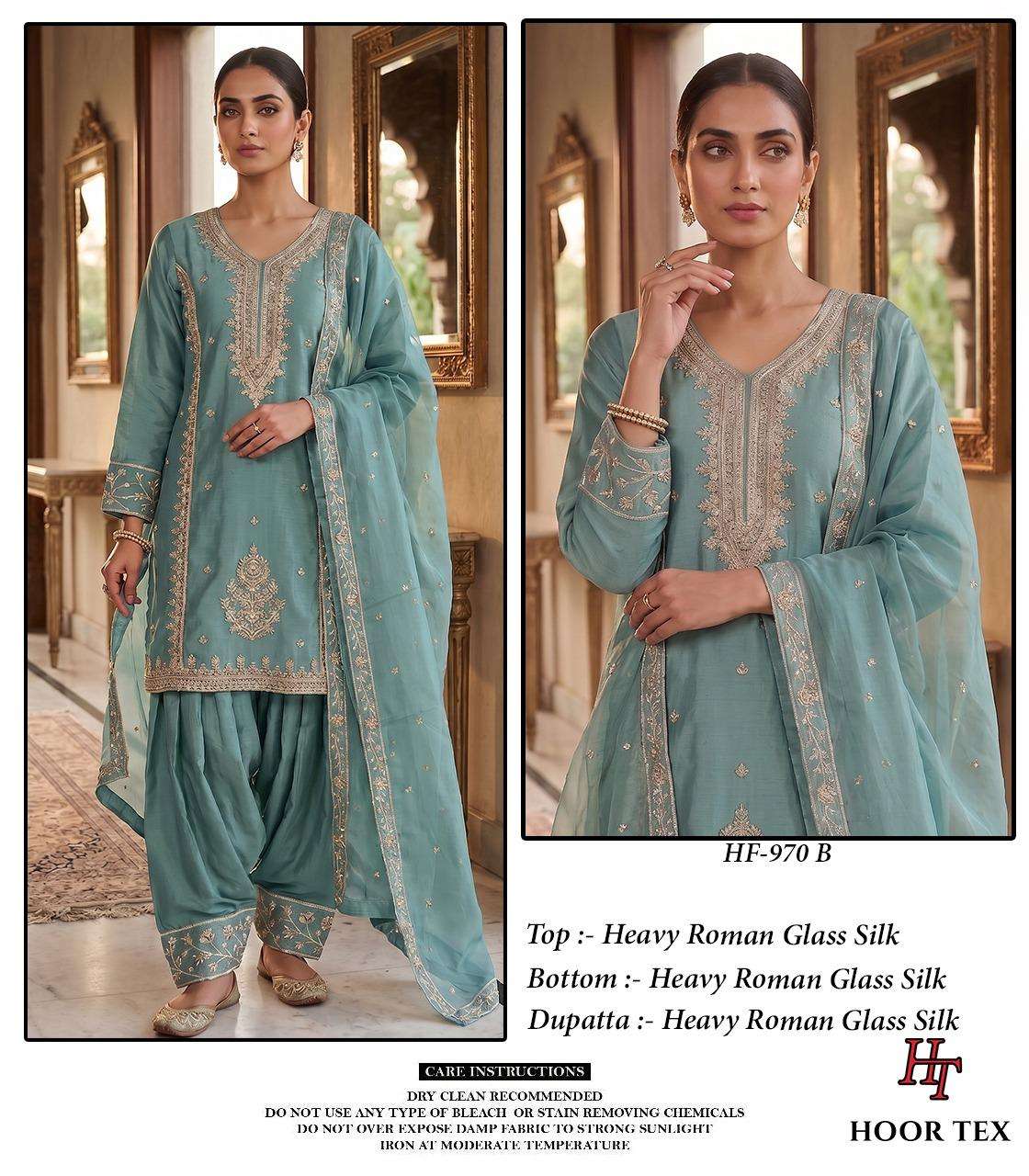 HOOR TEX HF 970 SILK EMBROIDERED DESIGNER WORK READY MADE SUIT