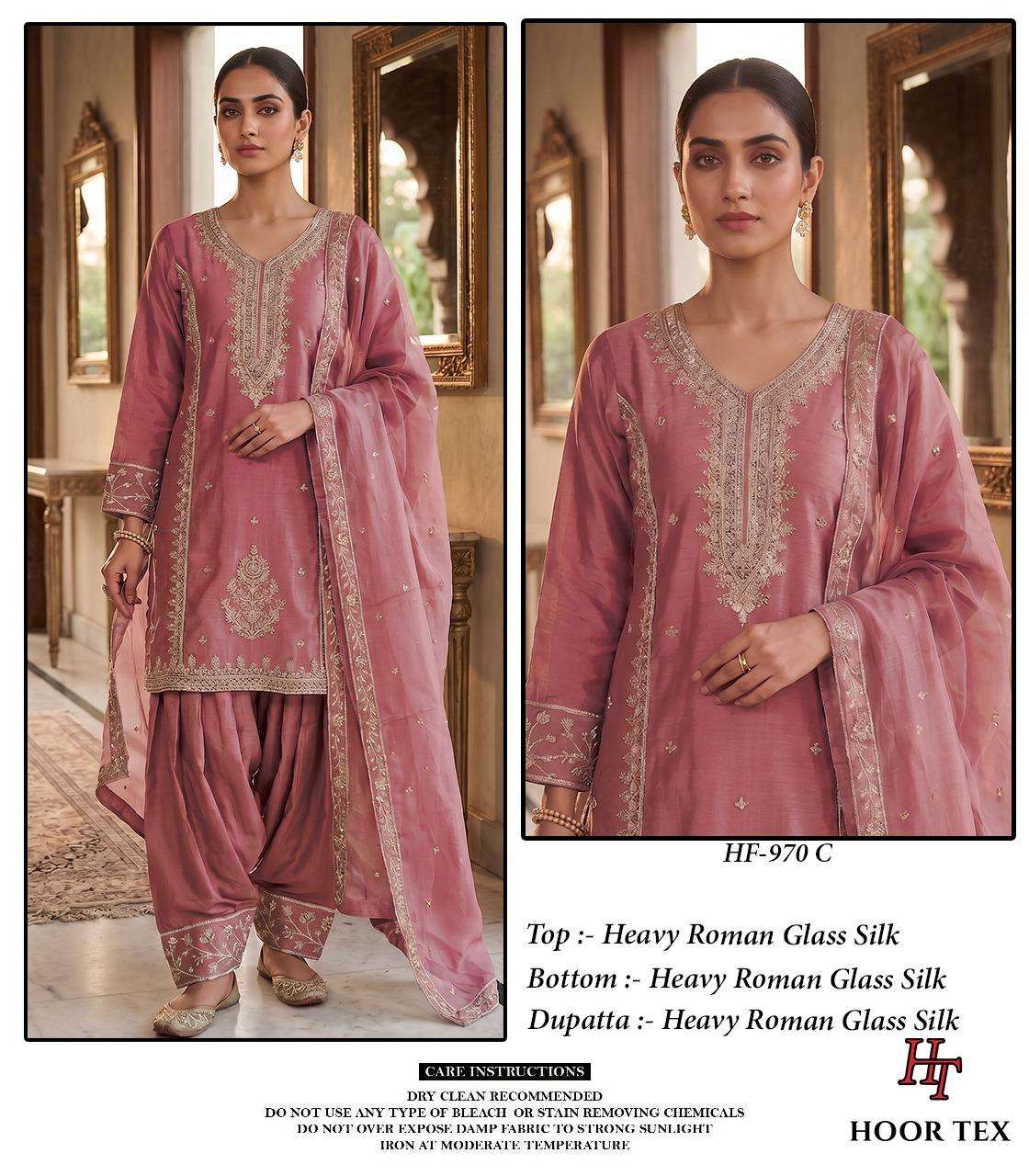 HOOR TEX HF 970 SILK EMBROIDERED DESIGNER WORK READY MADE SUIT