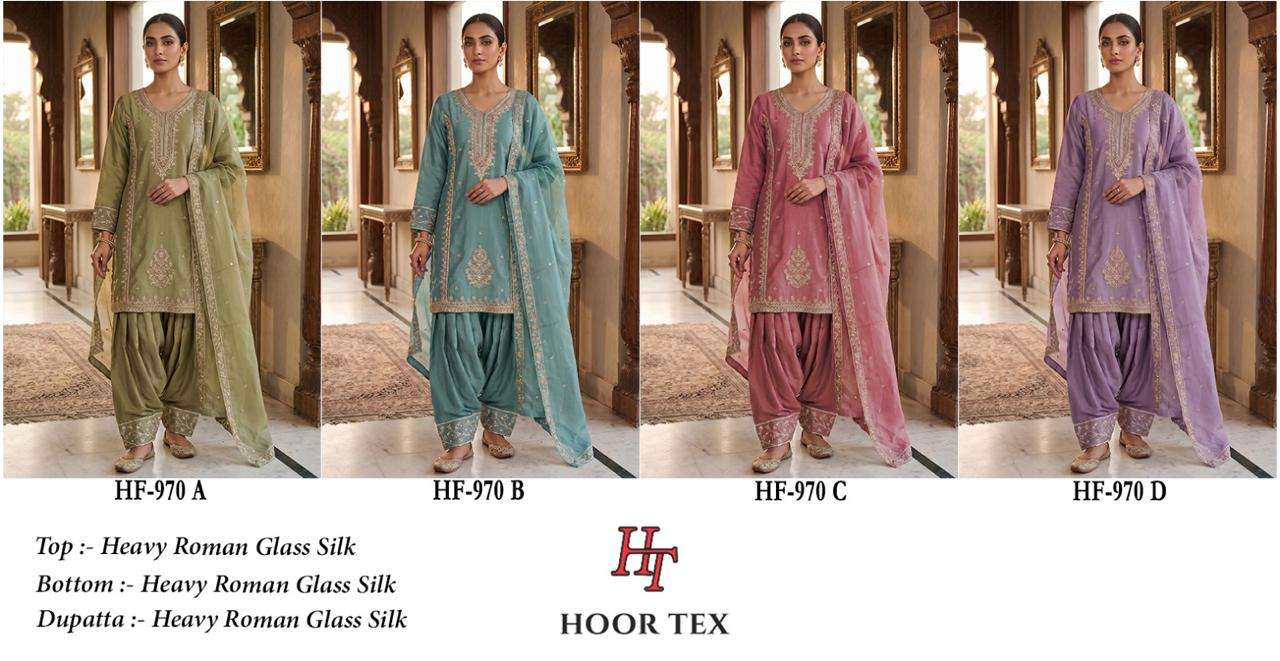 HOOR TEX HF 970 SILK EMBROIDERED DESIGNER WORK READY MADE SUIT