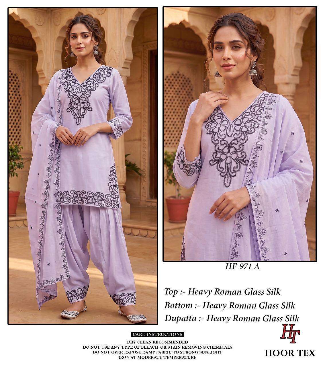 HOOR TEX HF 971 SILK EMBROIDERED DESIGNER WORKED READY MADE SUIT