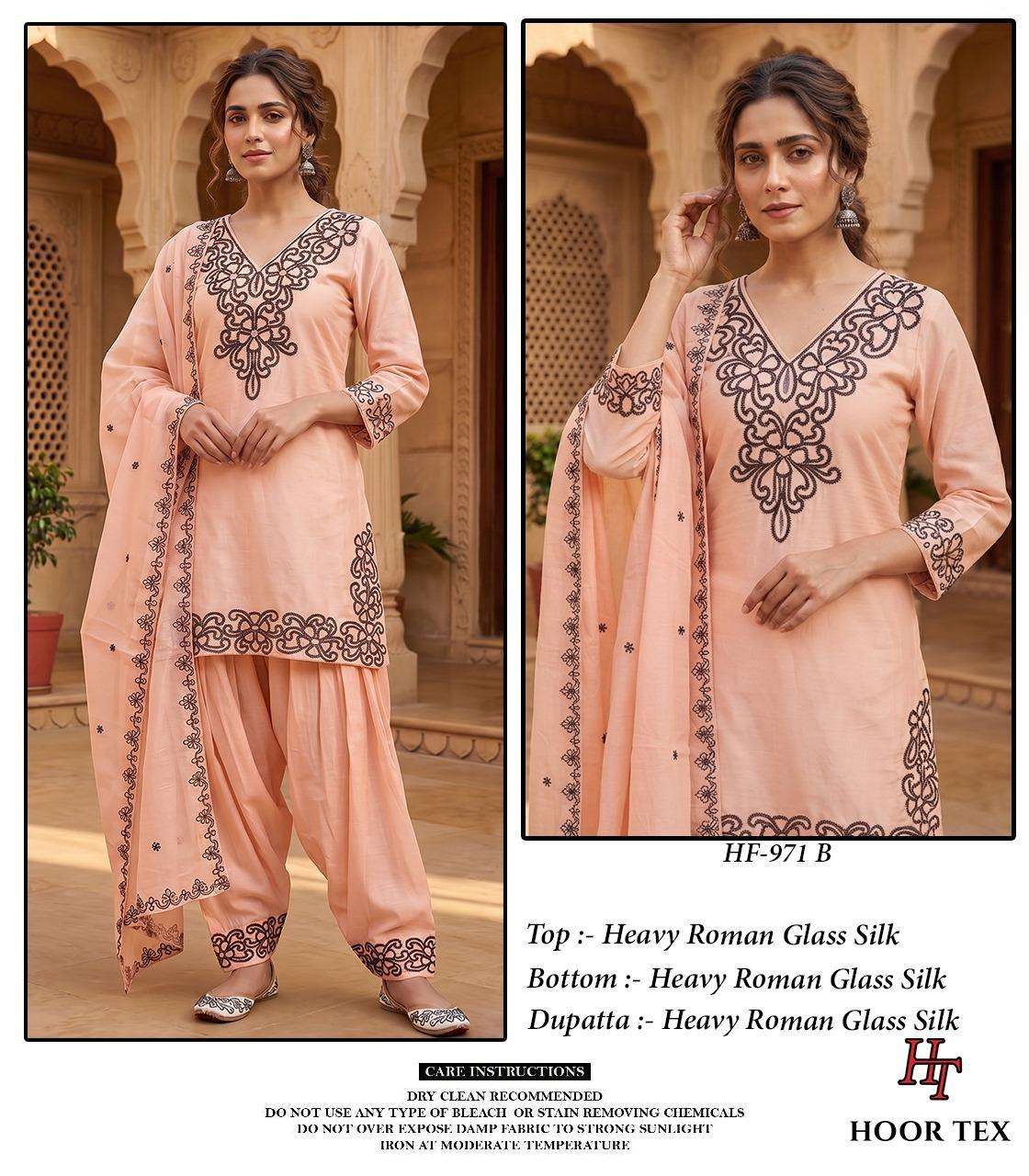 HOOR TEX HF 971 SILK EMBROIDERED DESIGNER WORKED READY MADE SUIT