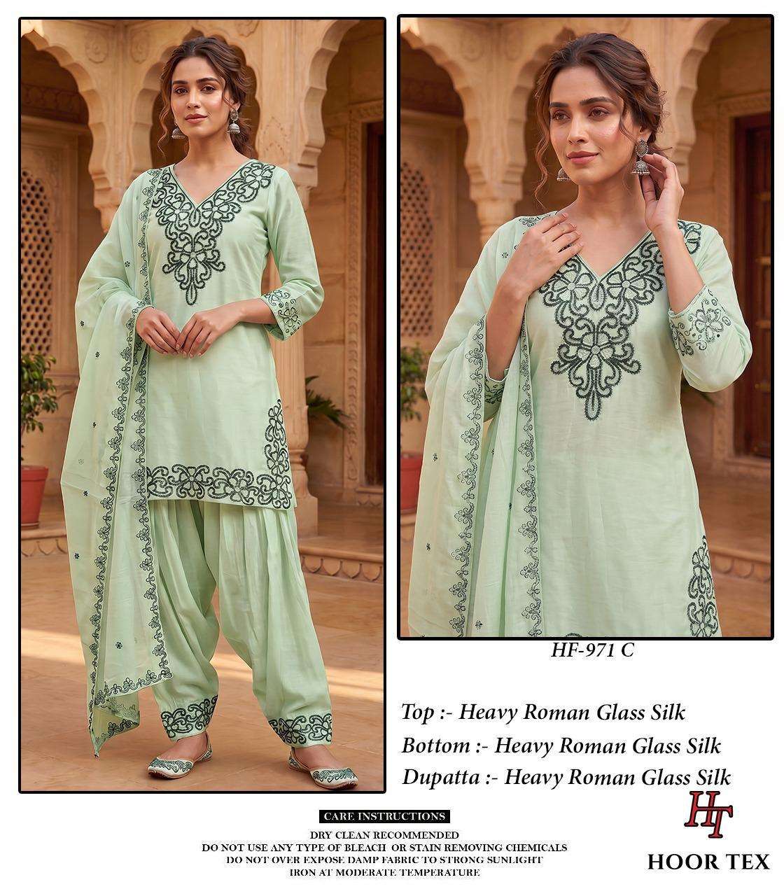 HOOR TEX HF 971 SILK EMBROIDERED DESIGNER WORKED READY MADE SUIT
