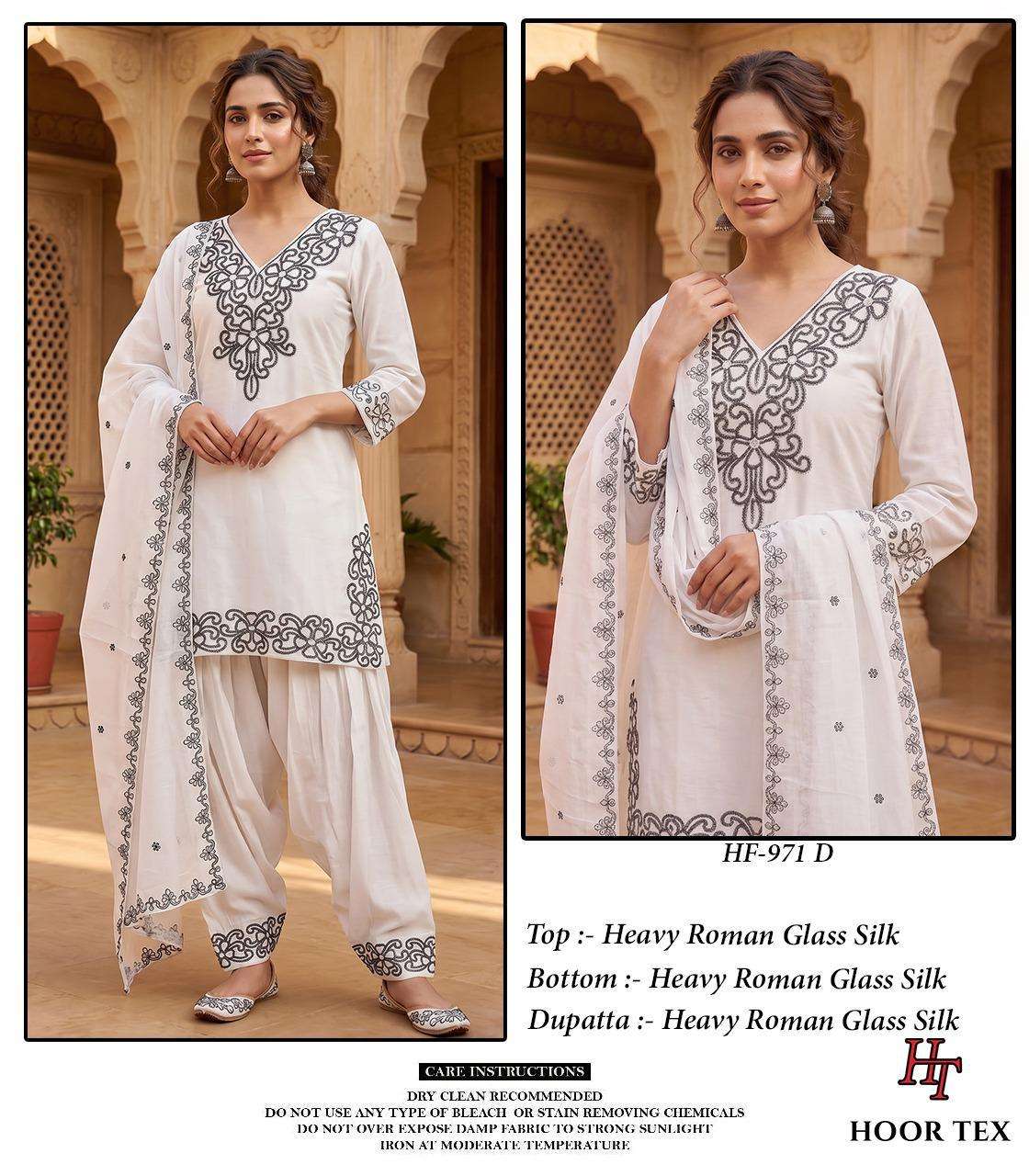 HOOR TEX HF 971 SILK EMBROIDERED DESIGNER WORKED READY MADE SUIT