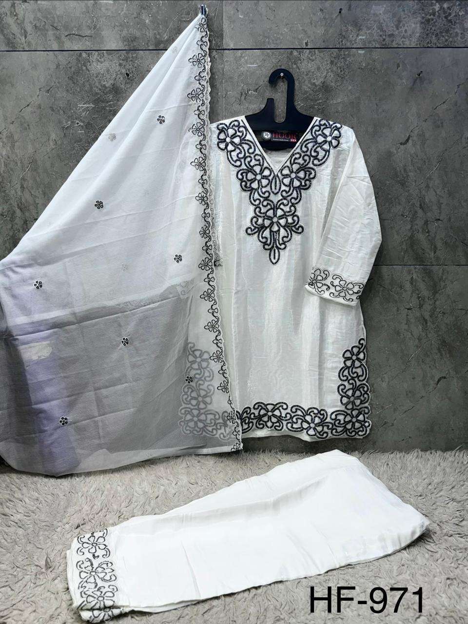 HOOR TEX HF 971 SILK EMBROIDERED DESIGNER WORKED READY MADE SUIT