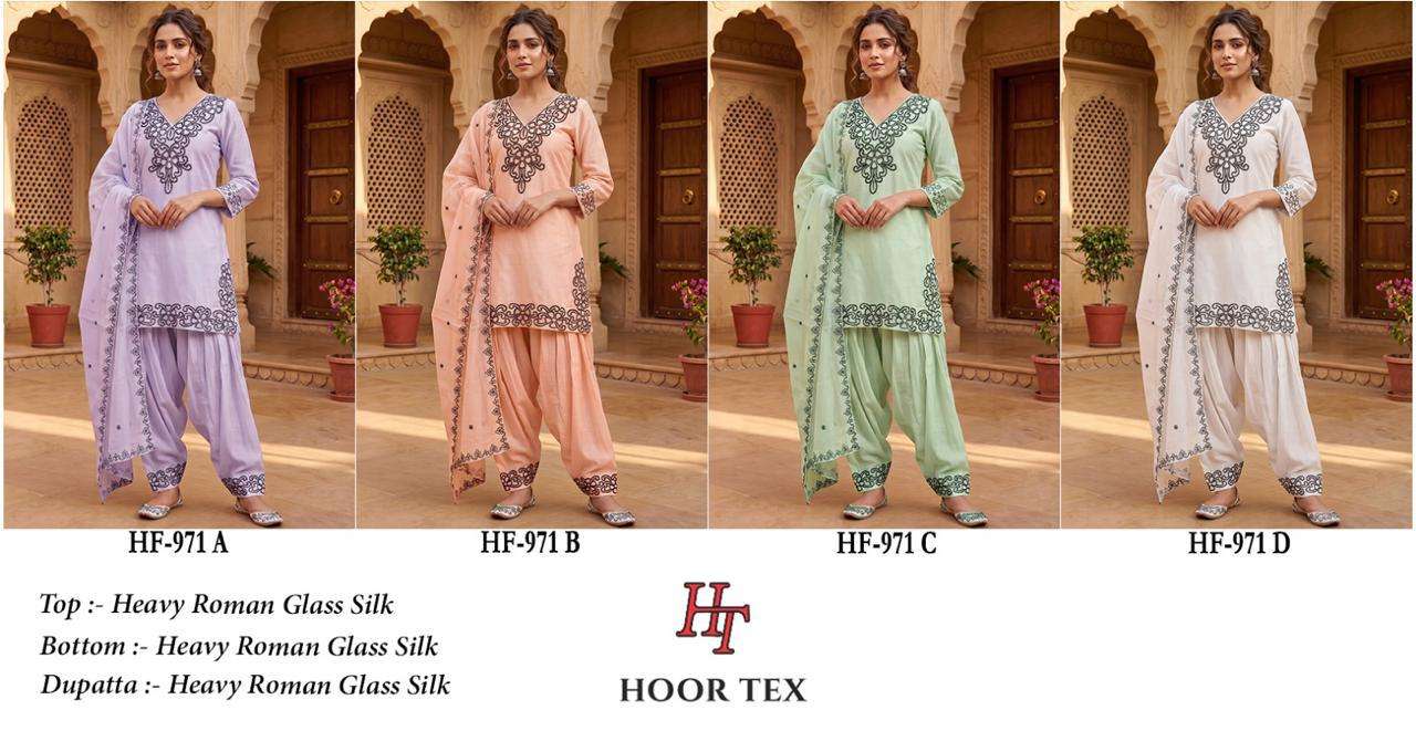 HOOR TEX HF 971 SILK EMBROIDERED DESIGNER WORKED READY MADE SUIT
