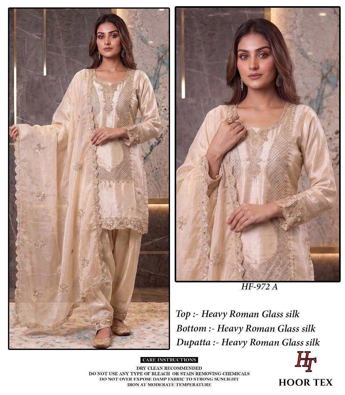 HOOR TEX HF 972 SILK EMBROIDERY DESIGNER WORK READY MADE PAKISTANI SUIT