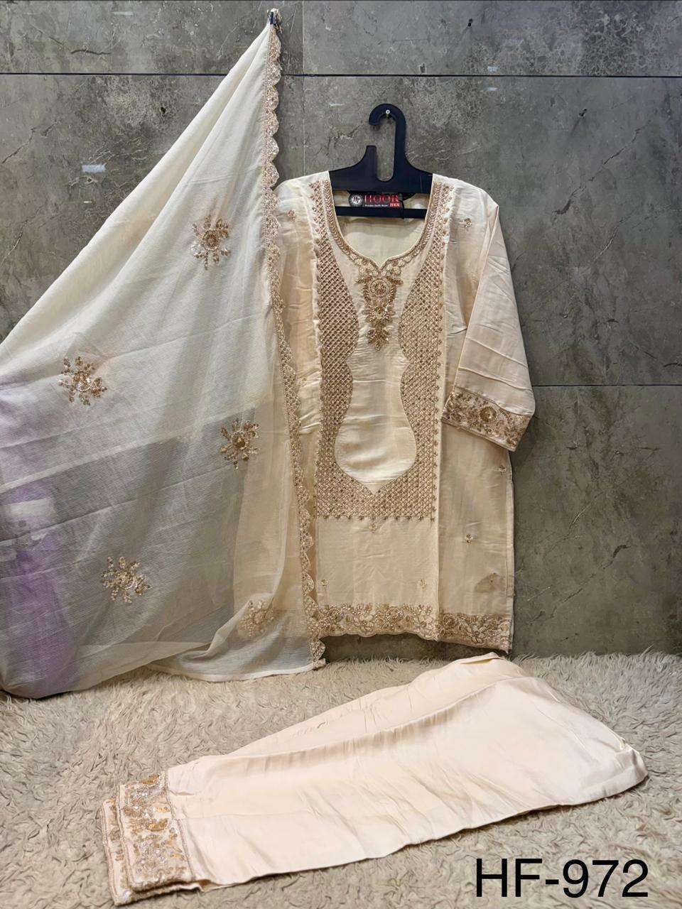 HOOR TEX HF 972 SILK EMBROIDERY DESIGNER WORK READY MADE PAKISTANI SUIT