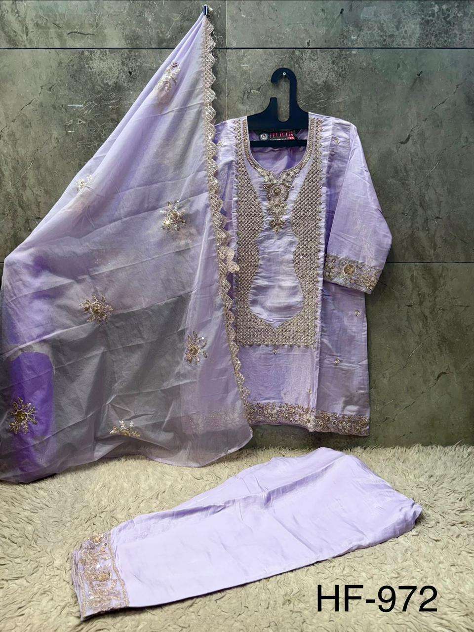 HOOR TEX HF 972 SILK EMBROIDERY DESIGNER WORK READY MADE PAKISTANI SUIT