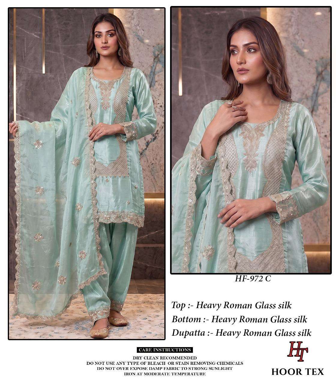 HOOR TEX HF 972 SILK EMBROIDERY DESIGNER WORK READY MADE PAKISTANI SUIT