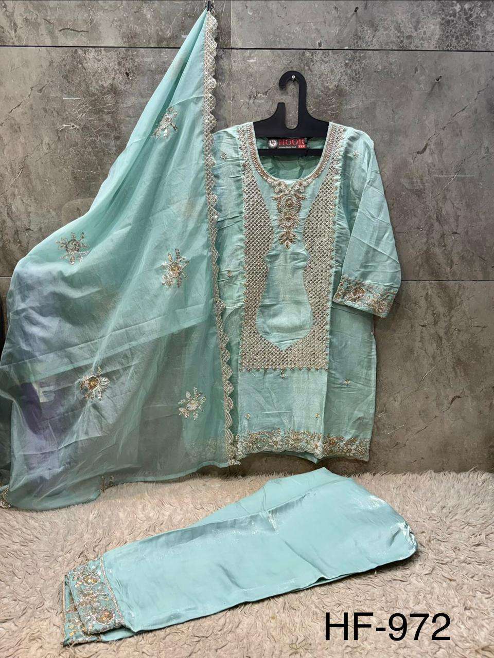 HOOR TEX HF 972 SILK EMBROIDERY DESIGNER WORK READY MADE PAKISTANI SUIT