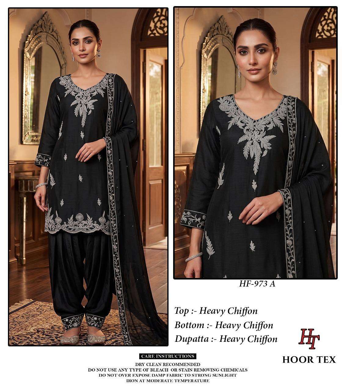 HOOR TEX HF 973 CHIFFON EMBROIDERED DESIGNER WORKED STITCHED SUIT