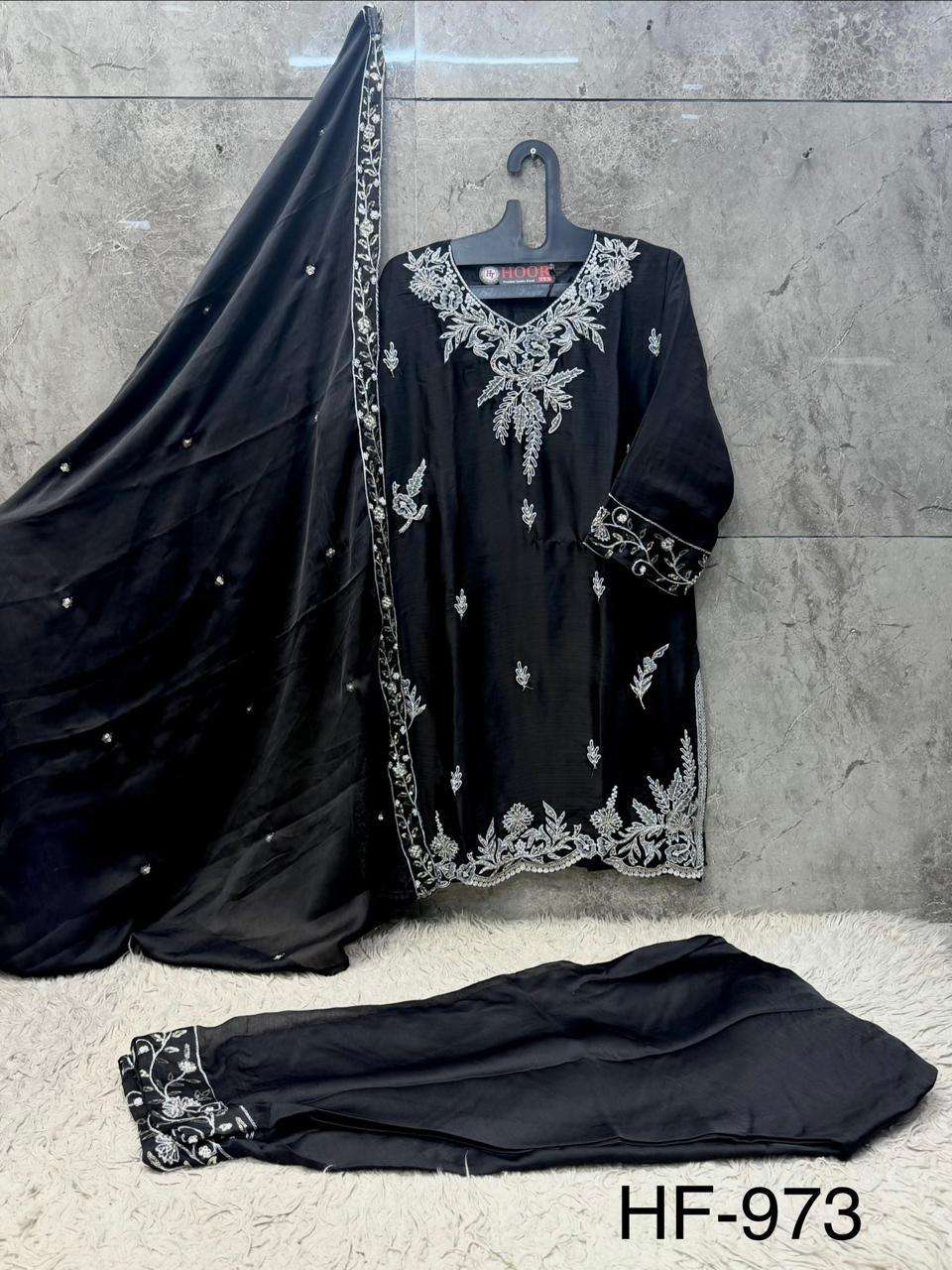 HOOR TEX HF 973 CHIFFON EMBROIDERED DESIGNER WORKED STITCHED SUIT