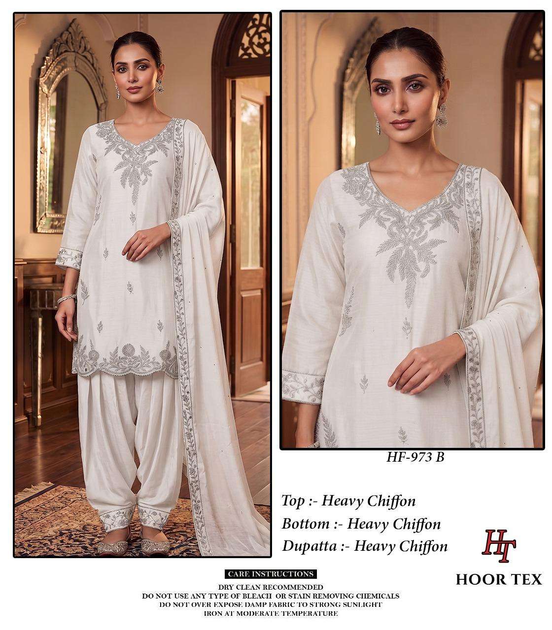 HOOR TEX HF 973 CHIFFON EMBROIDERED DESIGNER WORKED STITCHED SUIT