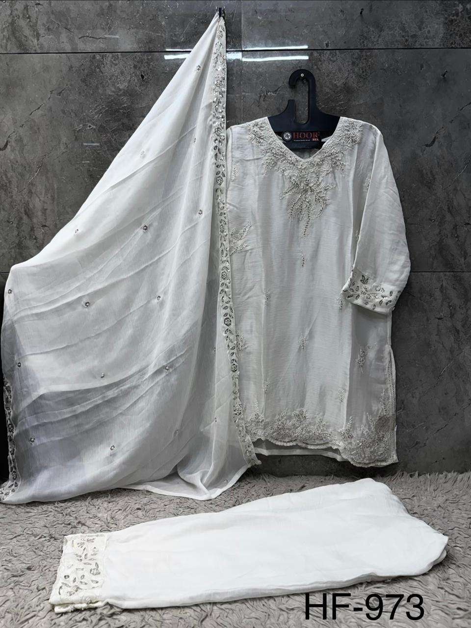 HOOR TEX HF 973 CHIFFON EMBROIDERED DESIGNER WORKED STITCHED SUIT