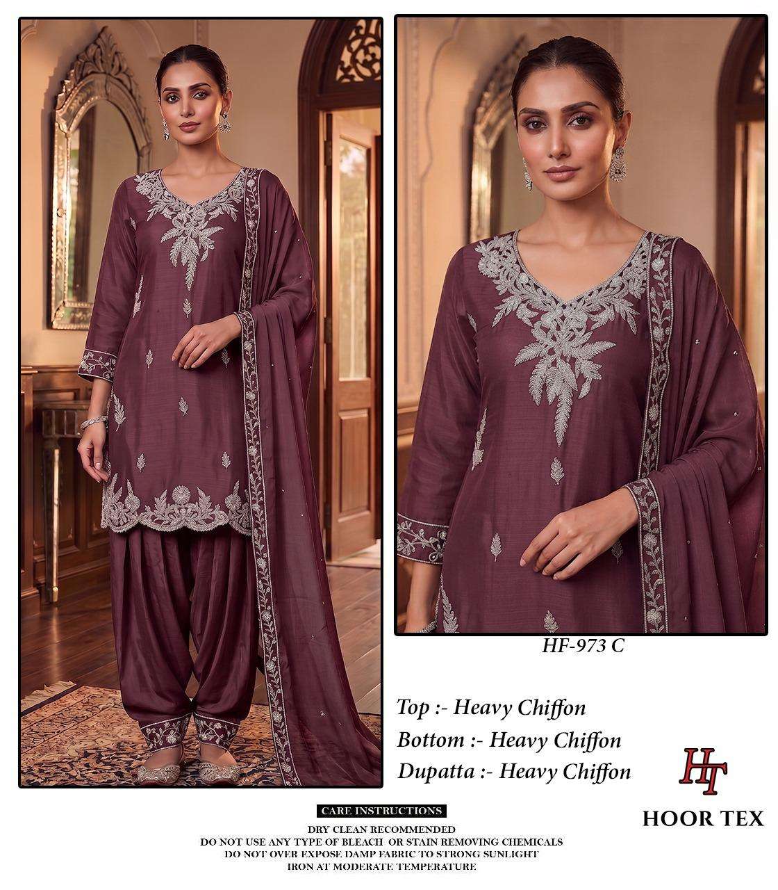HOOR TEX HF 973 CHIFFON EMBROIDERED DESIGNER WORKED STITCHED SUIT