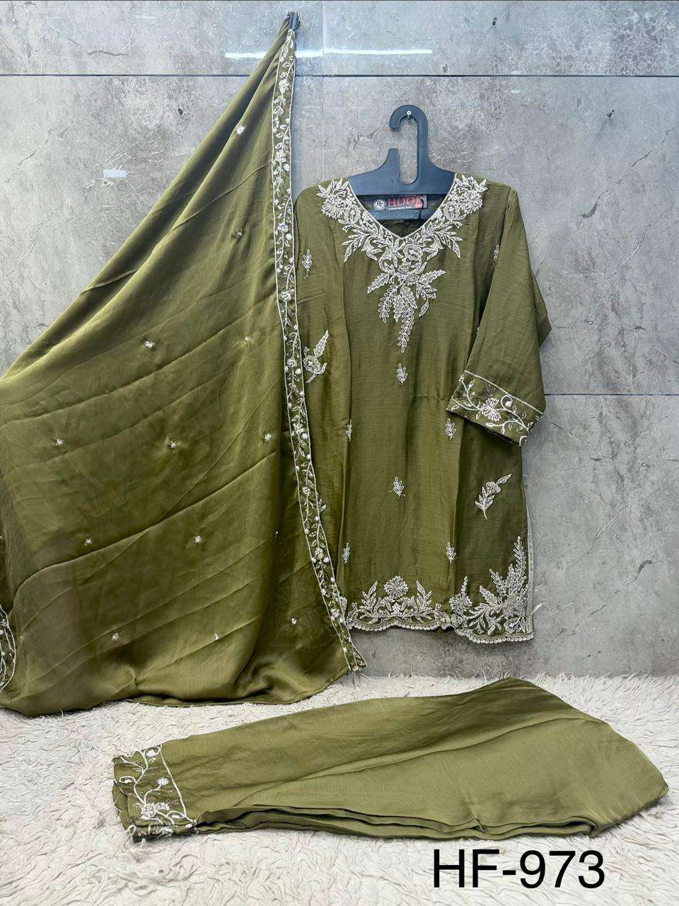 HOOR TEX HF 973 CHIFFON EMBROIDERED DESIGNER WORKED STITCHED SUIT