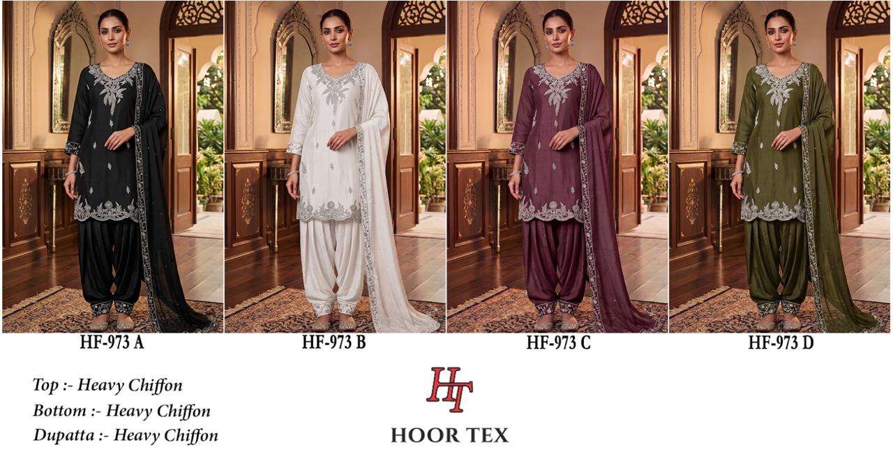 HOOR TEX HF 973 CHIFFON EMBROIDERED DESIGNER WORKED STITCHED SUIT