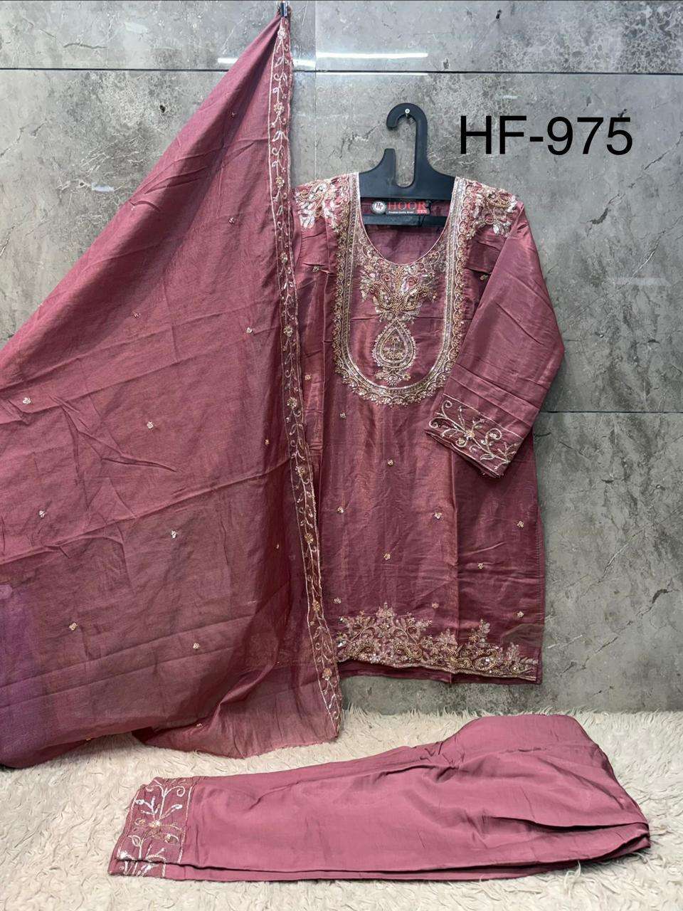 HOOR TEX HF 975 SILK EMBROIDERY DESIGNER WORK READY MADE SUIT