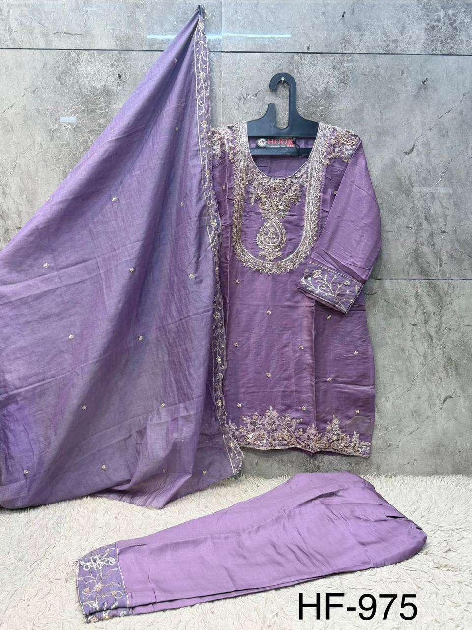 HOOR TEX HF 975 SILK EMBROIDERY DESIGNER WORK READY MADE SUIT