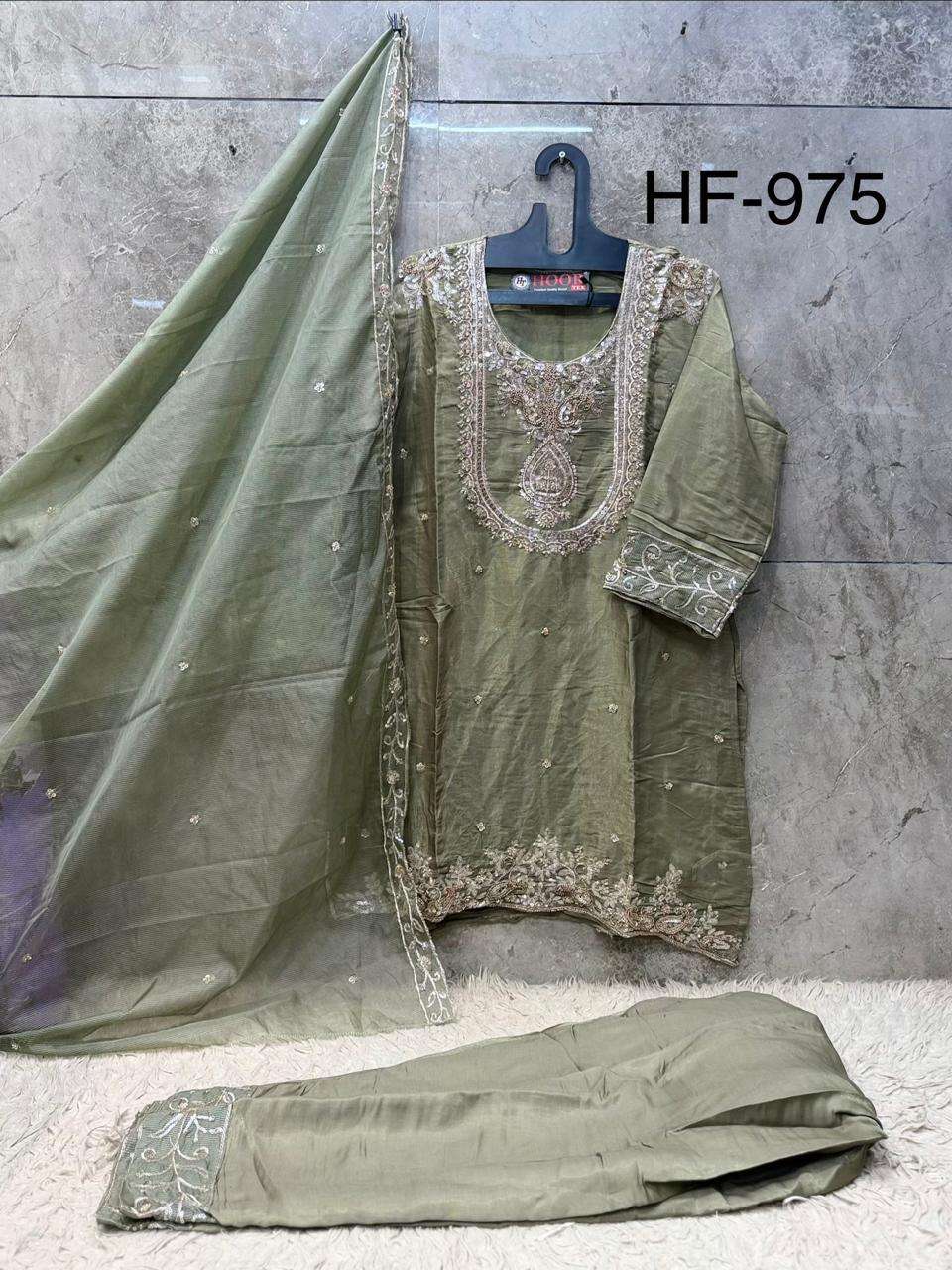 HOOR TEX HF 975 SILK EMBROIDERY DESIGNER WORK READY MADE SUIT