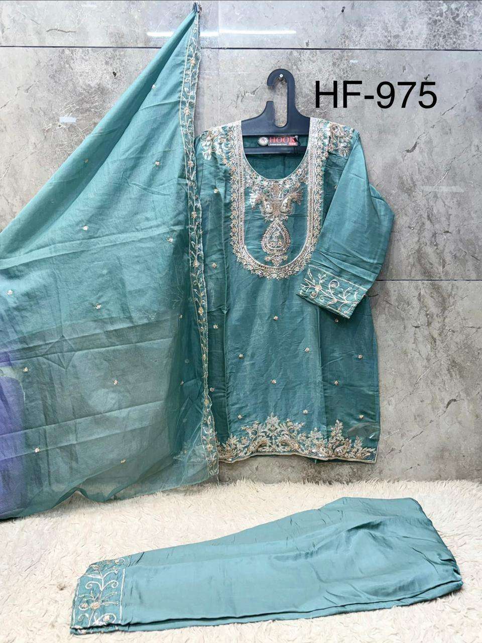 HOOR TEX HF 975 SILK EMBROIDERY DESIGNER WORK READY MADE SUIT