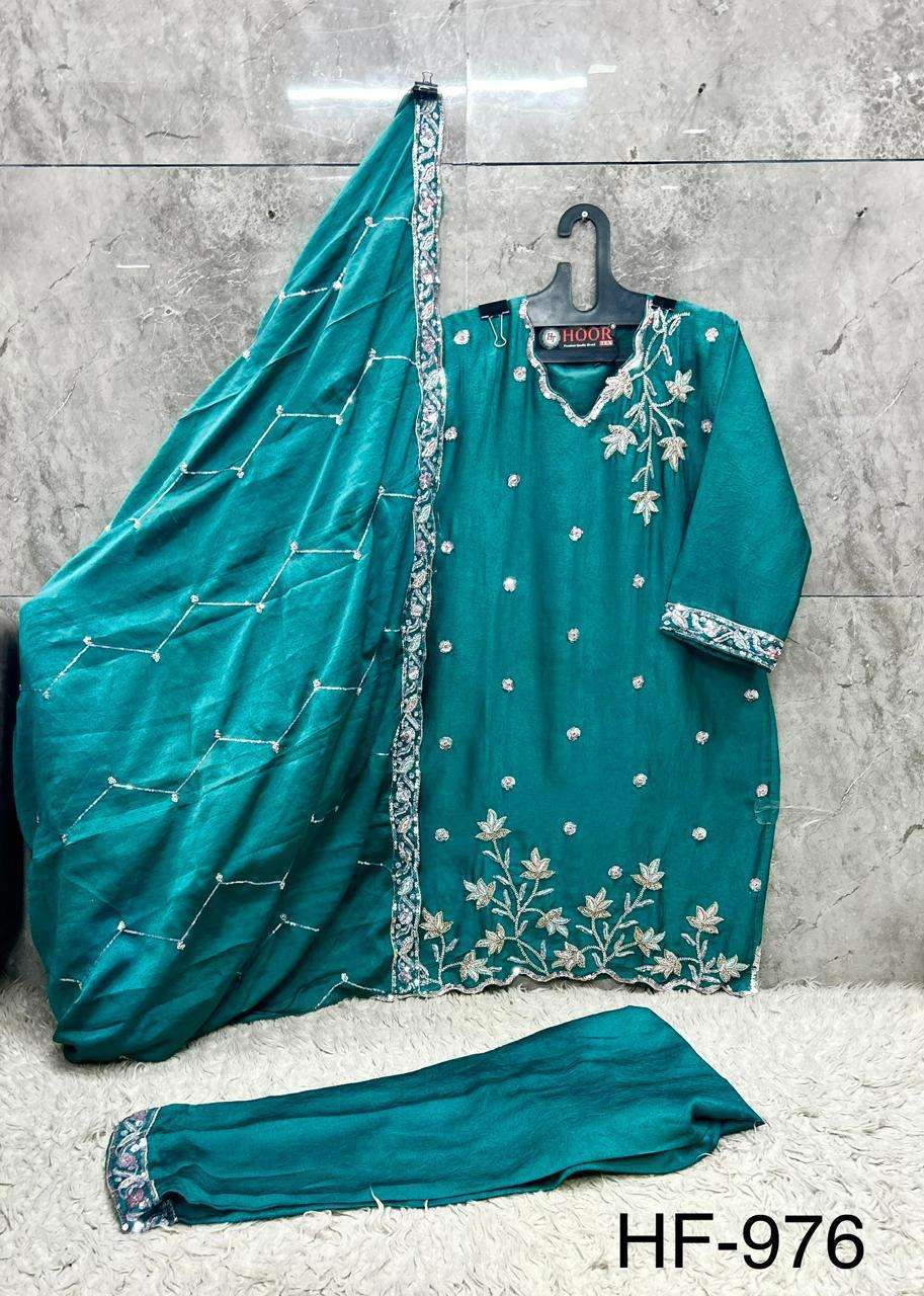HOOR TEX HF 976 SILK EMBROIDERED DESIGNER WORKED READY MADE SUIT