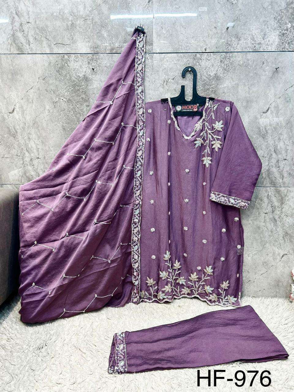 HOOR TEX HF 976 SILK EMBROIDERED DESIGNER WORKED READY MADE SUIT