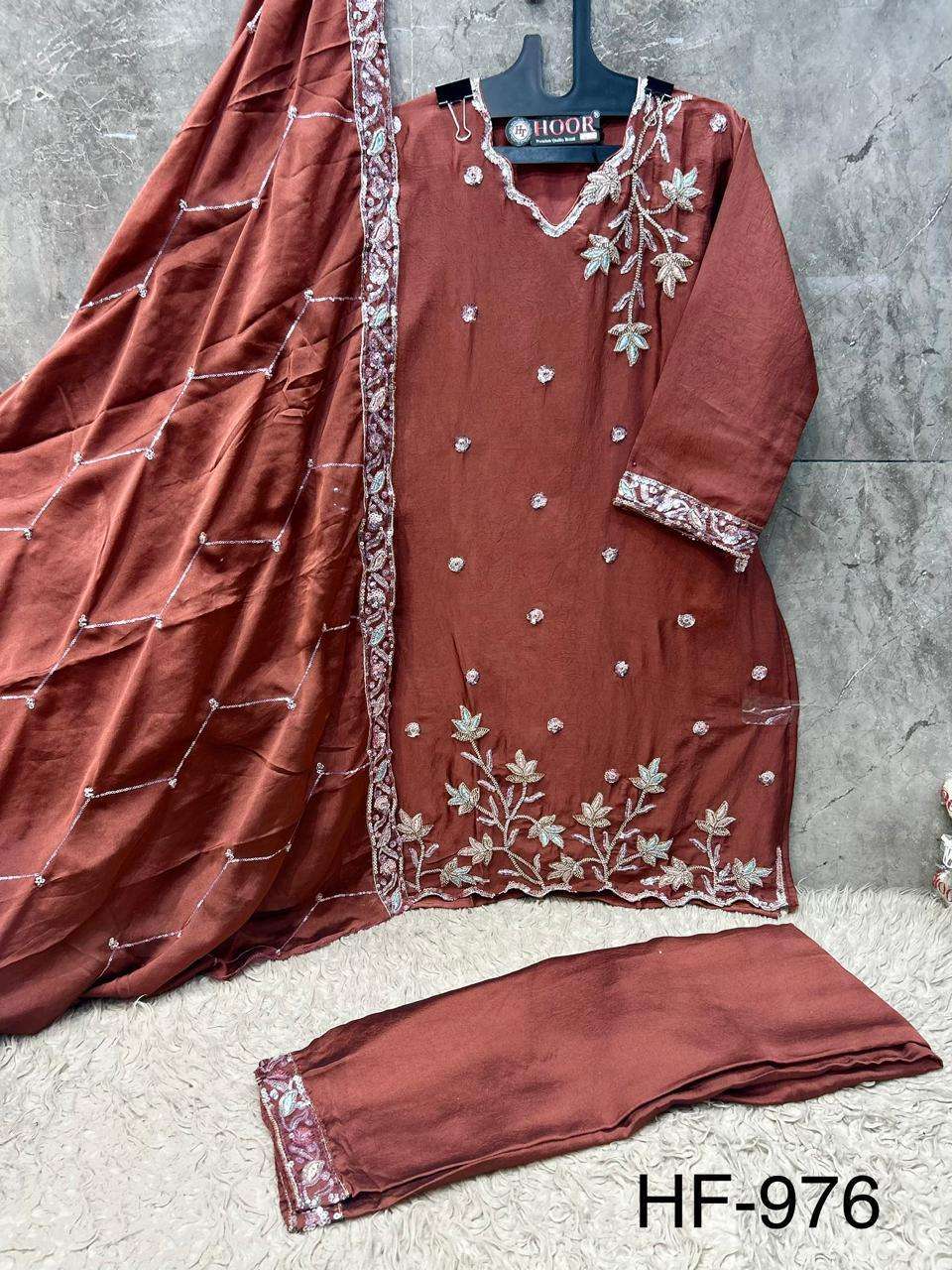 HOOR TEX HF 976 SILK EMBROIDERED DESIGNER WORKED READY MADE SUIT