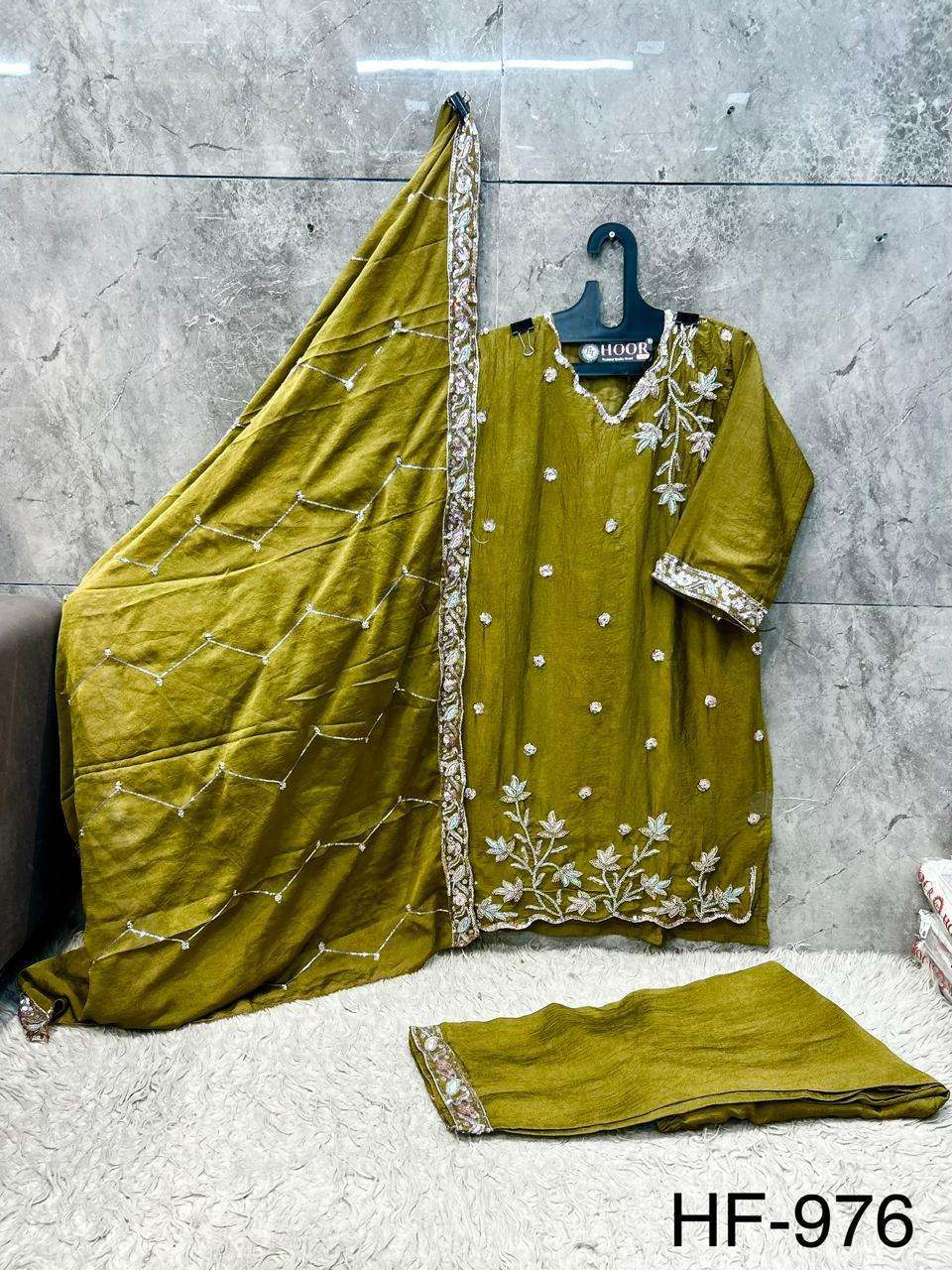 HOOR TEX HF 976 SILK EMBROIDERED DESIGNER WORKED READY MADE SUIT